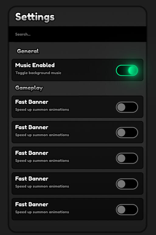 Settings frame UI